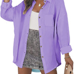 Nadorine Color Block Button Down Shirts Long Sleeve Linen Shirt-Nadorine