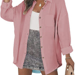Nadorine Color Block Button Down Shirts Long Sleeve Linen Shirt-Nadorine
