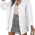 Nadorine Color Block Button Down Shirts Long Sleeve Linen Shirt-Nadorine