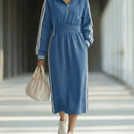 Sporty Hooded Side Stripe Midi Dress