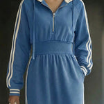 Sporty Hooded Side Stripe Midi Dress