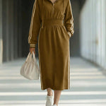 Sporty Hooded Side Stripe Midi Dress