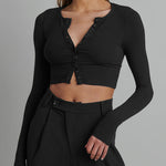 Nadorine Button Down Long Sleeve Crop Top - Sexy Summer Tops