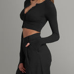Nadorine Button Down Long Sleeve Crop Top - Sexy Summer Tops