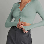 Nadorine Button Down Long Sleeve Crop Top - Sexy Summer Tops
