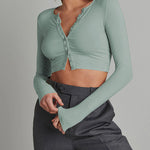 Nadorine Button Down Long Sleeve Crop Top - Sexy Summer Tops
