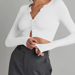 Nadorine Button Down Long Sleeve Crop Top - Sexy Summer Tops