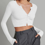 Nadorine Button Down Long Sleeve Crop Top - Sexy Summer Tops
