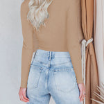 Long Sleeve Turtleneck Wrap Look Front Ribbed Knitted Slim Fit Tops Tee Shirts
