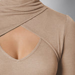 Long Sleeve Turtleneck Wrap Look Front Ribbed Knitted Slim Fit Tops Tee Shirts