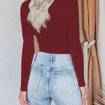 Long Sleeve Turtleneck Wrap Look Front Ribbed Knitted Slim Fit Tops Tee Shirts