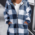 Hoodie Plaid Loose Overcoat
