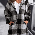 Hoodie Plaid Loose Overcoat
