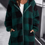 Hoodie Plaid Loose Overcoat