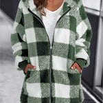 Hoodie Plaid Loose Overcoat