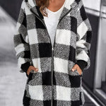 Hoodie Plaid Loose Overcoat