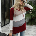 Knitted Hoodies Sweatshirt Loose Color Block Striped Tops
