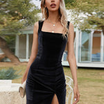 Sexy Square Collar Split Mini Dress