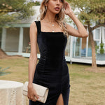 Sexy Square Collar Split Mini Dress