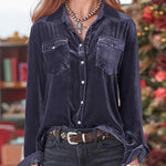 Nadorine Loose Casual Vintage Velvet Long Sleeve Shirt for Women Casual Work Office Loose Fit 2026 | Under $40