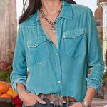Nadorine Loose Casual Vintage Velvet Long Sleeve Shirt for Women Casual Work Office Loose Fit 2026 | Under $40