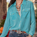 Nadorine Loose Casual Vintage Velvet Long Sleeve Shirt for Women Casual Work Office Loose Fit 2026 | Under $40