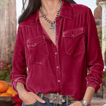 Nadorine Loose Casual Vintage Velvet Long Sleeve Shirt for Women Casual Work Office Loose Fit 2026 | Under $40