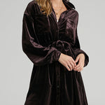 Wedding Guest Dress Long Sleeve Solid Color Pocket Canary Velvet Shirt Dress with Belt