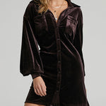 Wedding Guest Dress Long Sleeve Solid Color Pocket Canary Velvet Shirt Dress with Belt