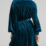 Wedding Guest Dress Long Sleeve Solid Color Pocket Canary Velvet Shirt Dress with Belt
