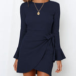 Trumpet Ruffle Long Sleeve Slim Bow Dress