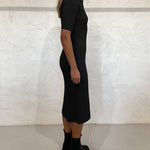 Nadorine Women's Button Lapel Half Sleeve Fitted Ribbed Dress