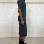 Nadorine Women's Button Lapel Half Sleeve Fitted Ribbed Dress