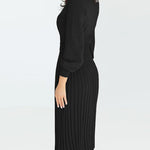 Pleated Mid Length Sweater Dress With Belt