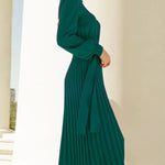 Pleated Mid Length Sweater Dress With Belt