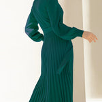 Pleated Mid Length Sweater Dress With Belt