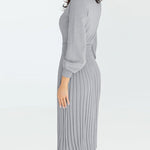 Pleated Mid Length Sweater Dress With Belt