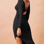 Reversible Threaded Long-Sleeve Sheath Slit Dress
