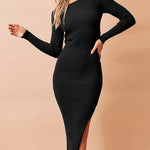 Reversible Threaded Long-Sleeve Sheath Slit Dress
