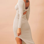 Reversible Threaded Long-Sleeve Sheath Slit Dress