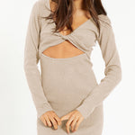 Reversible Threaded Long-Sleeve Sheath Slit Dress