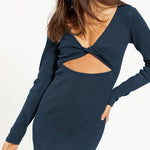 Reversible Threaded Long-Sleeve Sheath Slit Dress