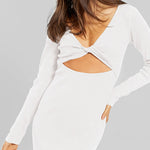 Reversible Threaded Long-Sleeve Sheath Slit Dress