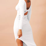 Reversible Threaded Long-Sleeve Sheath Slit Dress