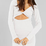 Reversible Threaded Long-Sleeve Sheath Slit Dress