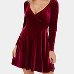 Sexy V-neck Waist Velvet Dress