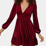 Sexy V-neck Waist Velvet Dress
