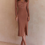 Sexy Slit Rib-Knit Slim Belt Dress