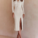 Sexy Slit Rib-Knit Slim Belt Dress