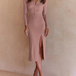 Sexy Slit Rib-Knit Slim Belt Dress
